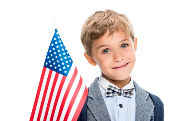 Щасливі школяр з прапором США — стокове фото