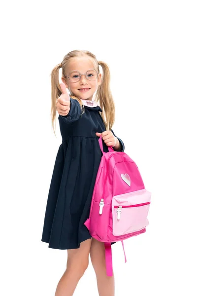 Schoolgirl showing thumb up — Stock Photo