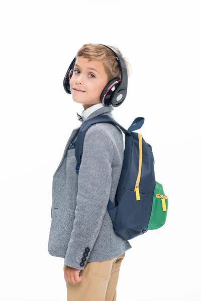 Écolier en casque sans fil — Photo de stock