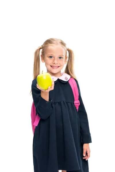 Studentessa holding mela — Foto stock