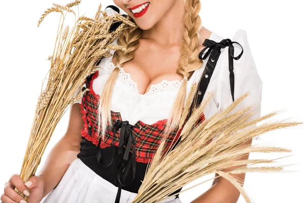 Chica con espigas de trigo - foto de stock