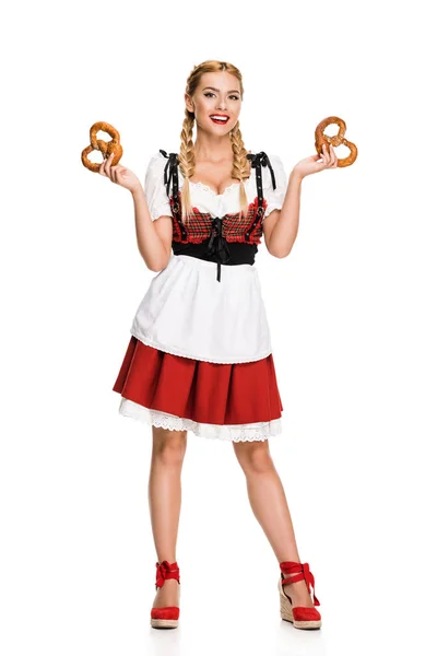 Fille allemande avec bretzels — Photo de stock