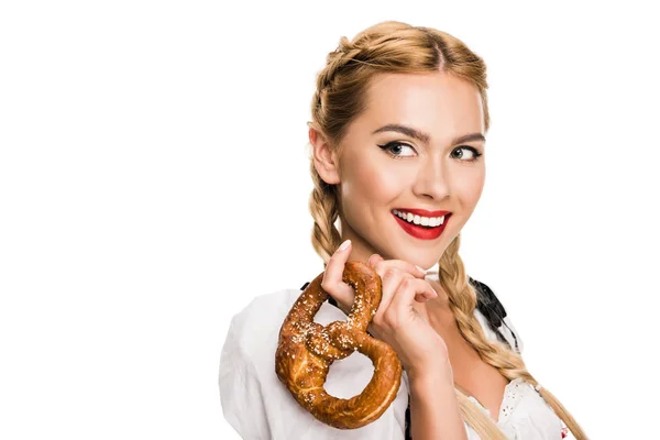 Fille allemande avec bretzel — Photo de stock