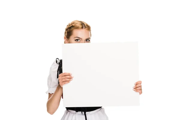 Chica con tarjeta en blanco - foto de stock