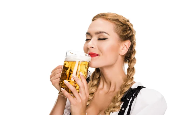 German girl drinking beer — Stock Photo