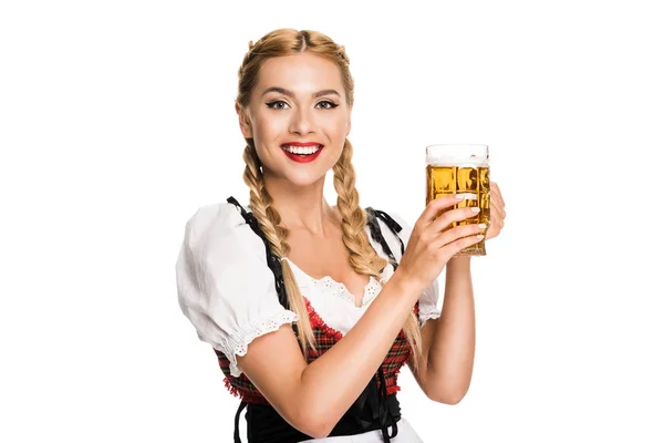 Kellnerin mit Bierglas — Stockfoto