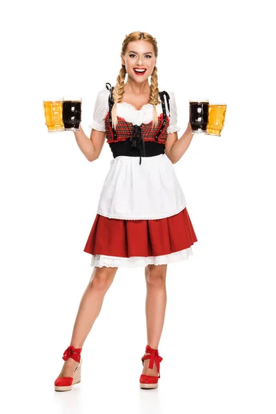 Waitress with beer glasses — Stock Photo