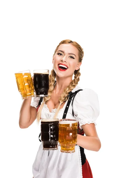 Waitress with beer glasses — Stock Photo