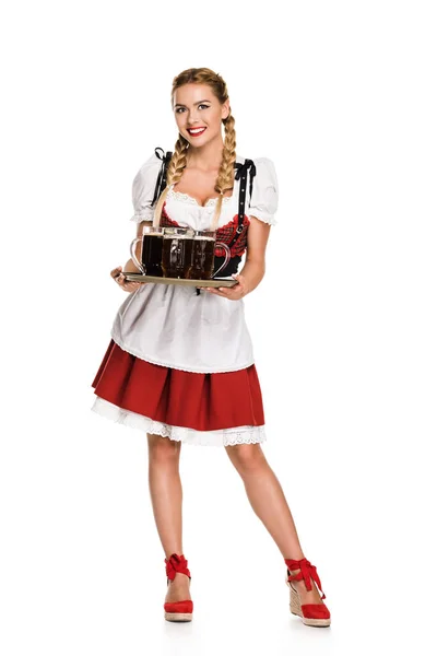 Waitress with beer glasses — Stock Photo