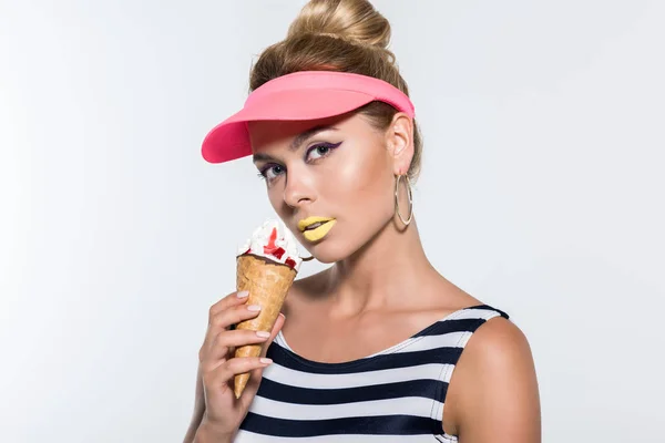 Stylish woman with ice cream — Stock Photo