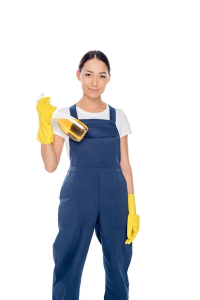 Asian cleaner with detergent in hand — Stock Photo