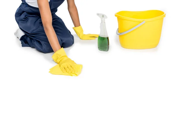 Cleaner tidying floor — Stock Photo