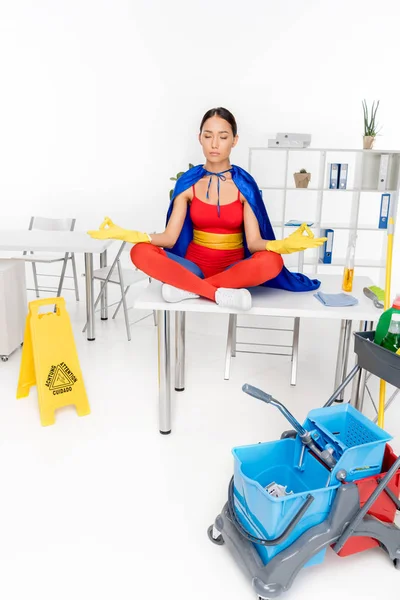 Asian superhero cleaner — Stock Photo