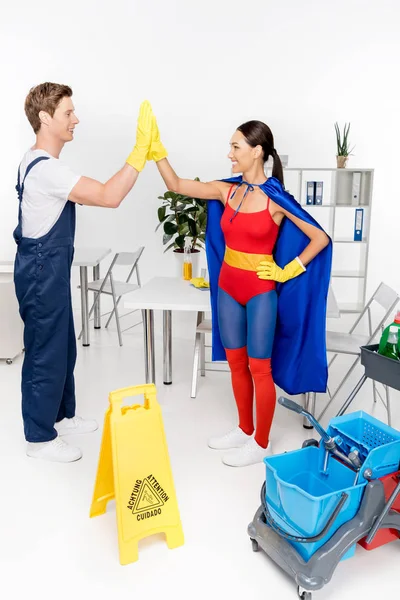 Cleaners giving high five — Stock Photo