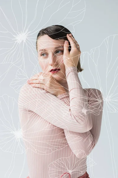 Mujer reflexiva en ropa retro - foto de stock
