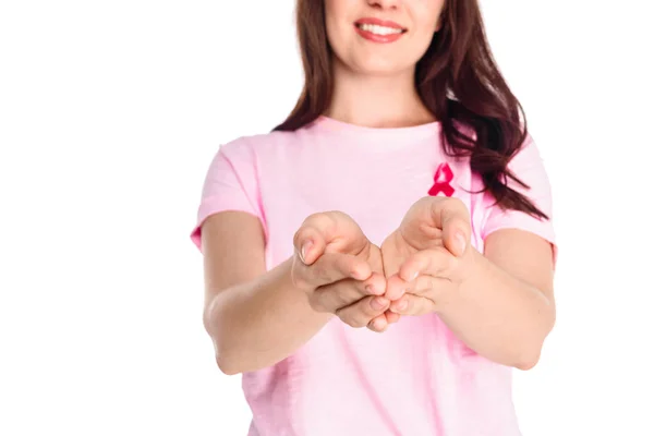 Young woman with pink ribbon — Stock Photo