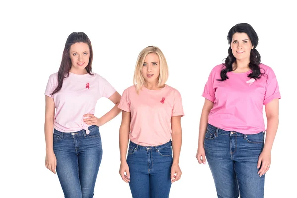 Donne in t-shirt rosa con nastri — Foto stock