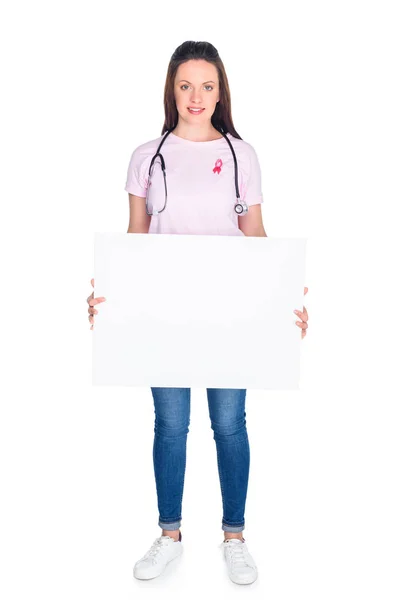 Woman with blank banner — Stock Photo