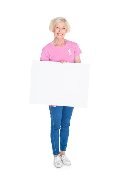 Mujer con pancarta en blanco - foto de stock