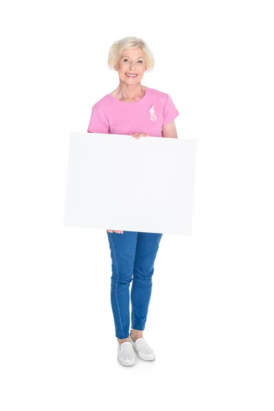 Mulher com banner em branco — Fotografia de Stock