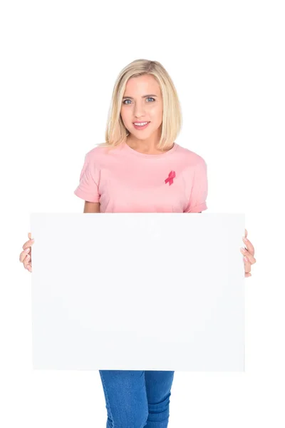 Woman with blank banner — Stock Photo