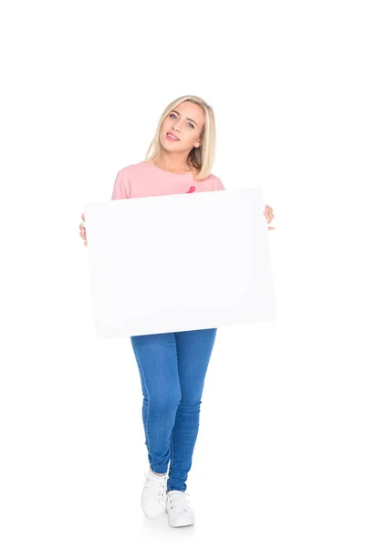 Mujer con pancarta en blanco - foto de stock