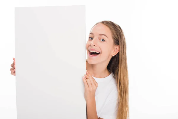 Child holding empty board — Stock Photo