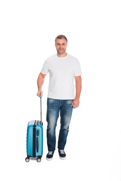 Viajero guapo con equipaje - foto de stock