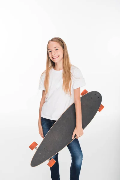 Little female skateboarder — Stock Photo