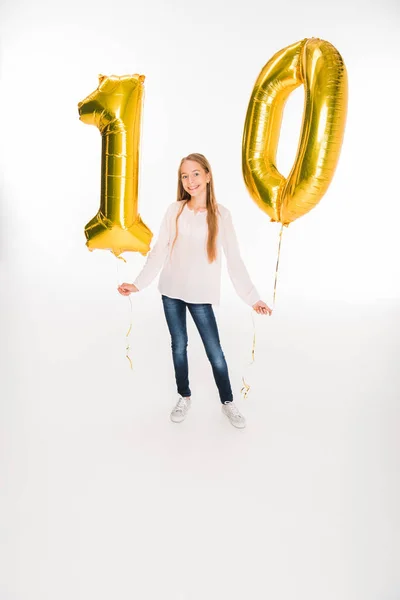 Niño con globos para cumpleaños - foto de stock