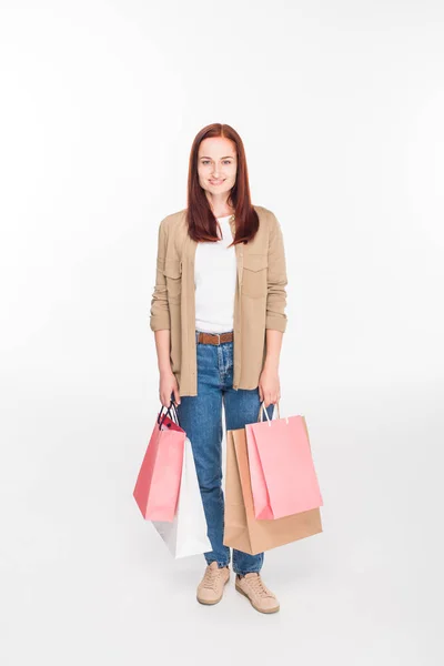 Femme avec sacs à provisions — Photo de stock