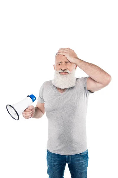 Senior man with loudspeaker — Stock Photo