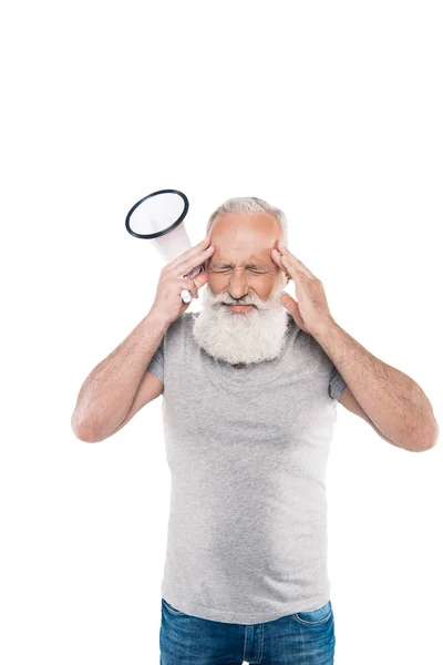 Senior man with loudspeaker — Stock Photo