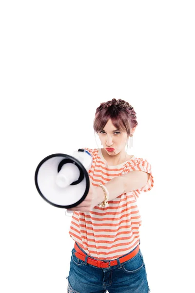 Young woman with loudspeaker — Stock Photo