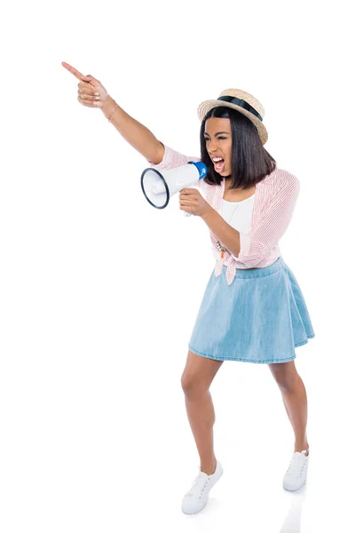 African american woman with loudspeaker — Stock Photo