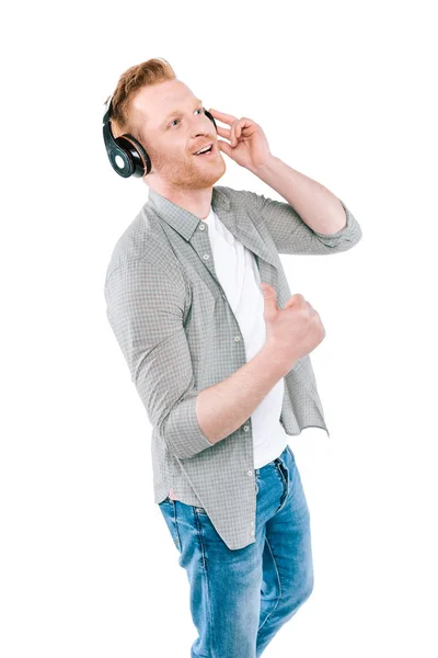 Hombre con el pulgar hacia arriba y auriculares - foto de stock