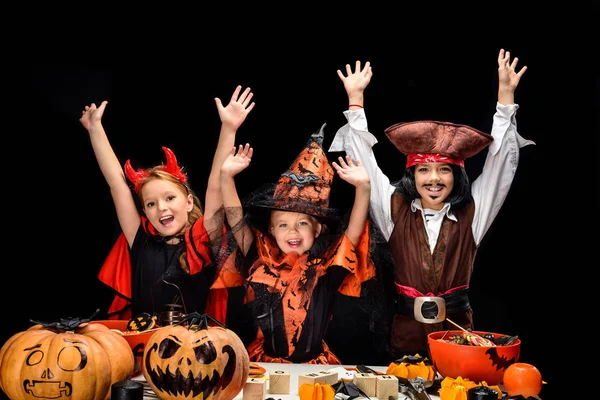 Halloween devil, witch and pirate — Stock Photo