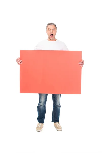 Shocked man with empty board — Stock Photo