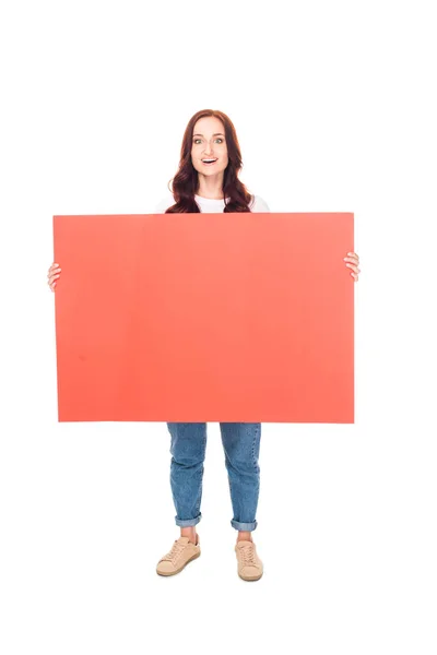 Excited woman with empty board — Stock Photo