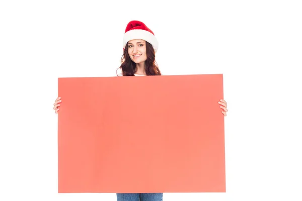 Woman with Christmas empty board — Stock Photo