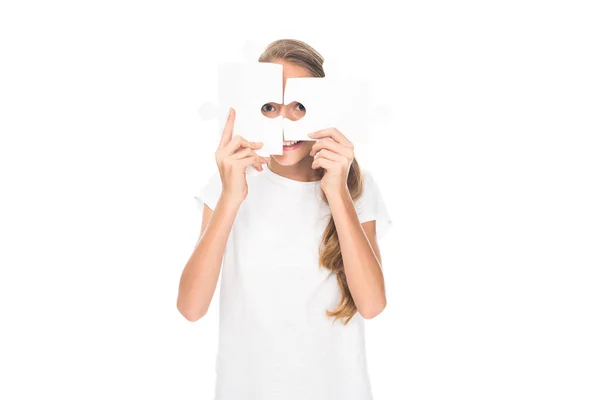 Adolescent avec des pièces de puzzle — Photo de stock