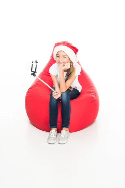 Girl taking selfie on Christmas — Stock Photo