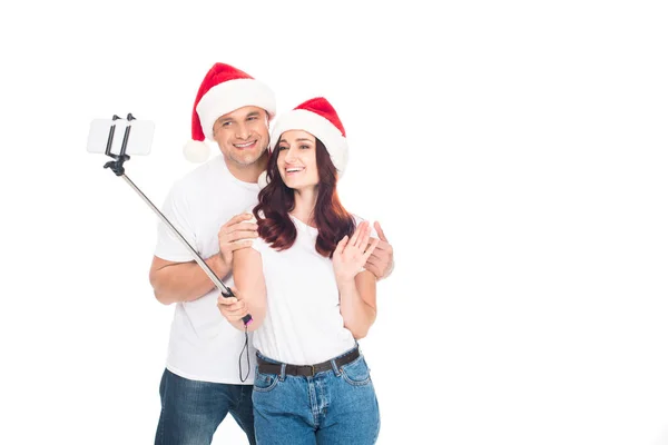 Casal tomando selfie no Natal — Fotografia de Stock