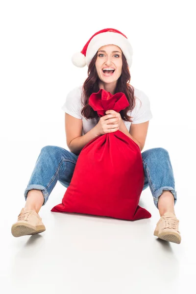 Menina com saco de Natal — Fotografia de Stock