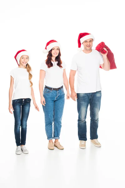 Familia con bolsa de Navidad - foto de stock