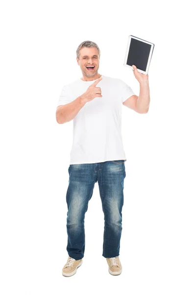 Man presenting digital tablet — Stock Photo