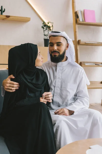 Embracing muslim couple — Stock Photo