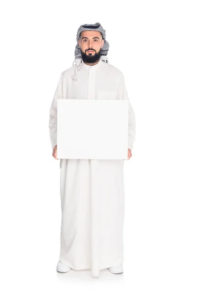 Musulman homme tenant tableau blanc — Photo de stock