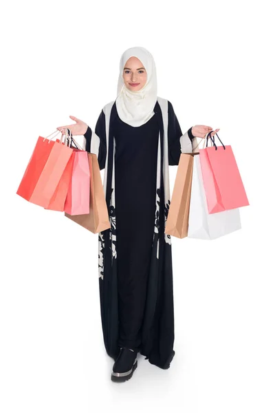 Mujer con bolsas de compras - foto de stock