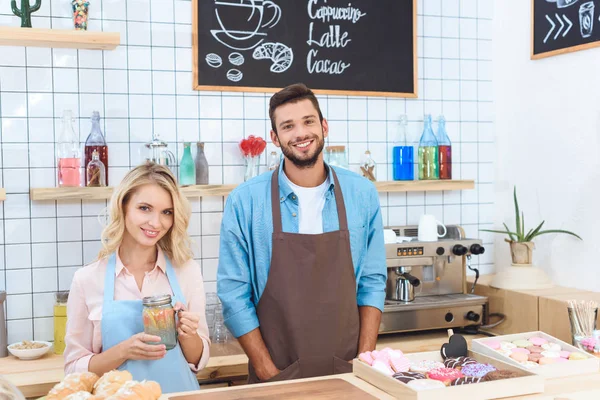 Smiling cafe workers — Stock Photo